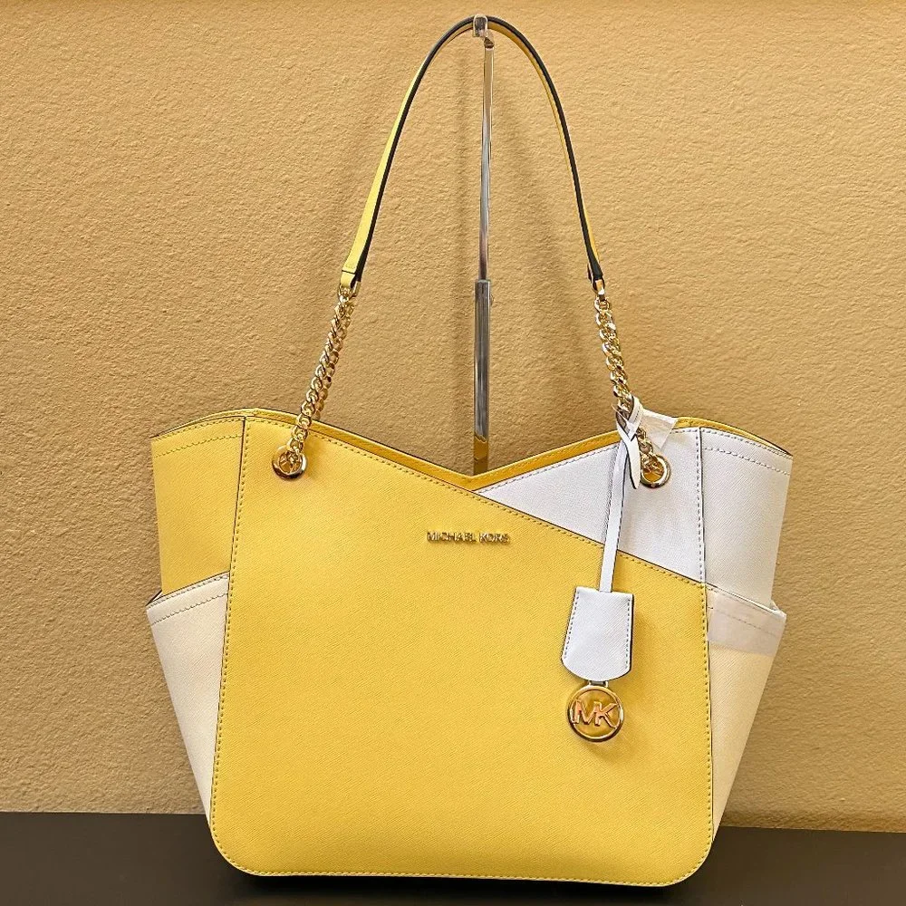 Michael Kors Jet Set Travel Large X Chained Tote Shoulder Bag Yellow Multi